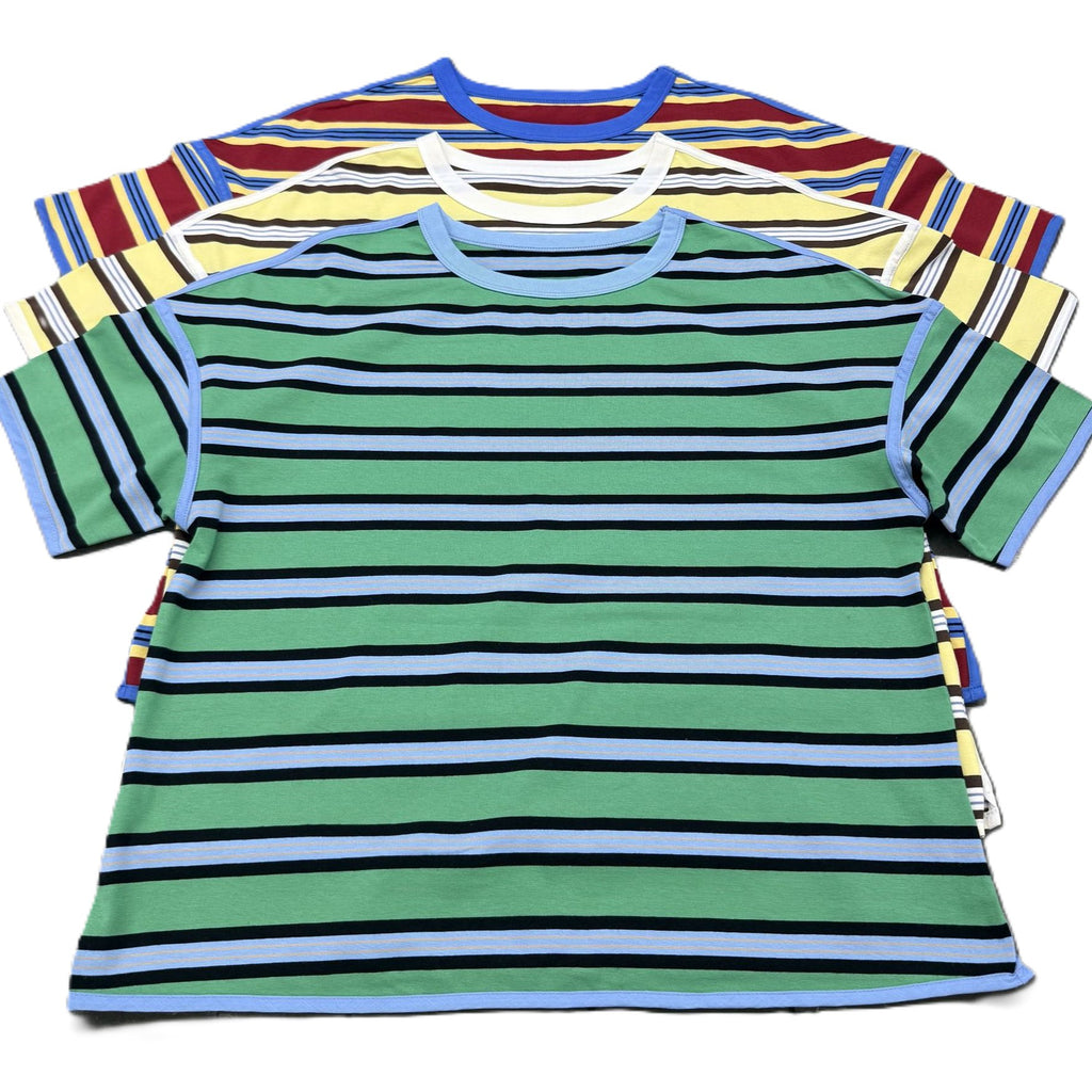 Striped Batwing Sleeve Oversized Cotton Tee - Yellow - 1