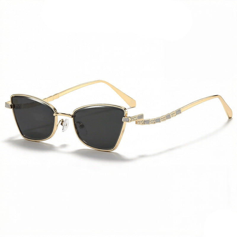Skinny Cat Eye Sunglasses With Crystal Arms - Color_01