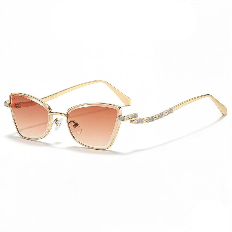Skinny Cat Eye Sunglasses With Crystal Arms - Color_04