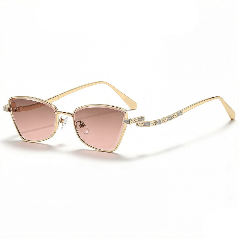Skinny Cat Eye Sunglasses With Crystal Arms - Color_05