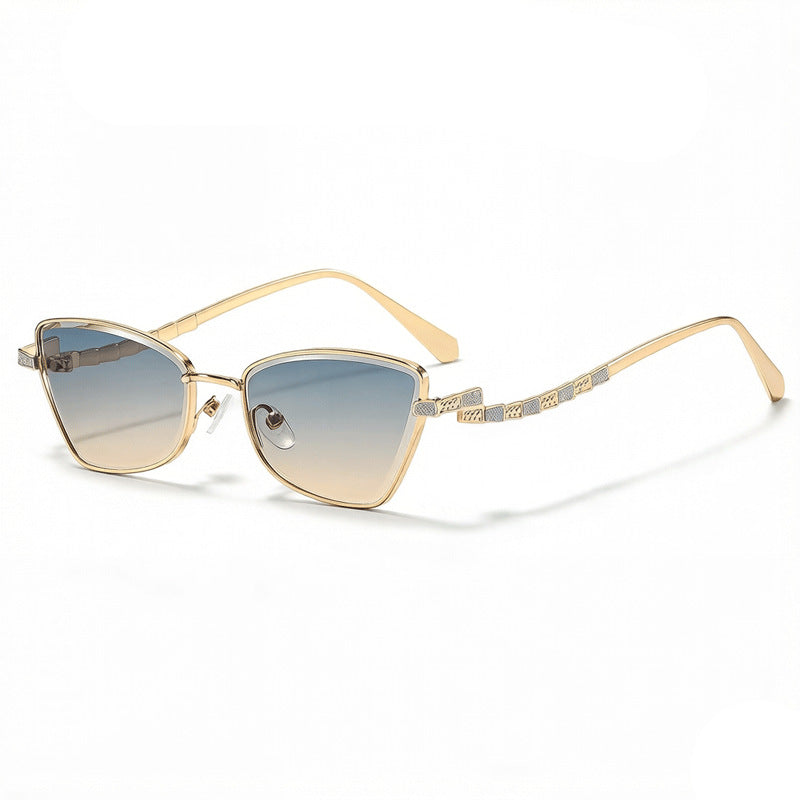 Skinny Cat Eye Sunglasses With Crystal Arms - Color_07