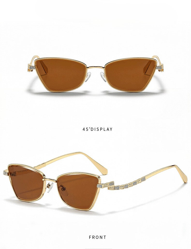 Skinny Cat Eye Sunglasses With Crystal Arms
