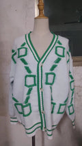 Diamond Intarsia V-Neck Button Cardigan - White