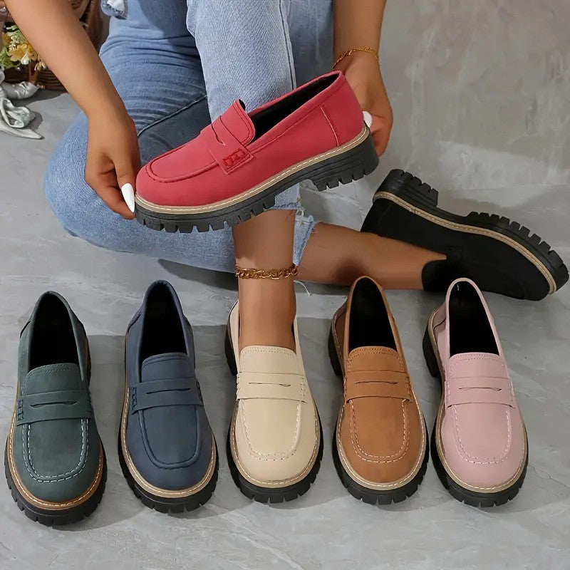 Faux Suede Lug Sole Penny Loafers