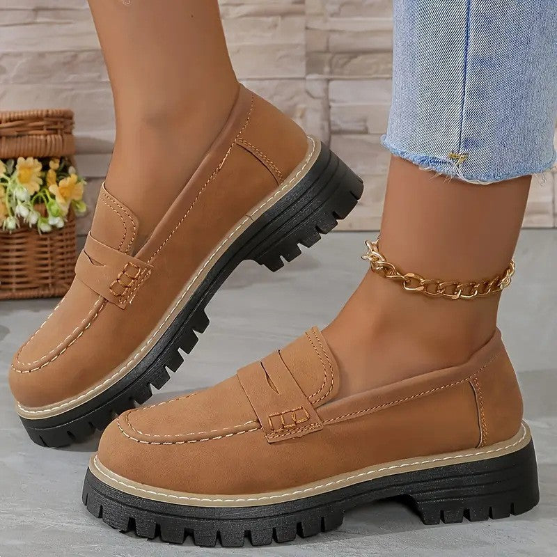 Faux Suede Lug Sole Penny Loafers