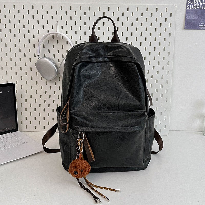 Vintage Faux Leather Laptop Backpack - Black Charm