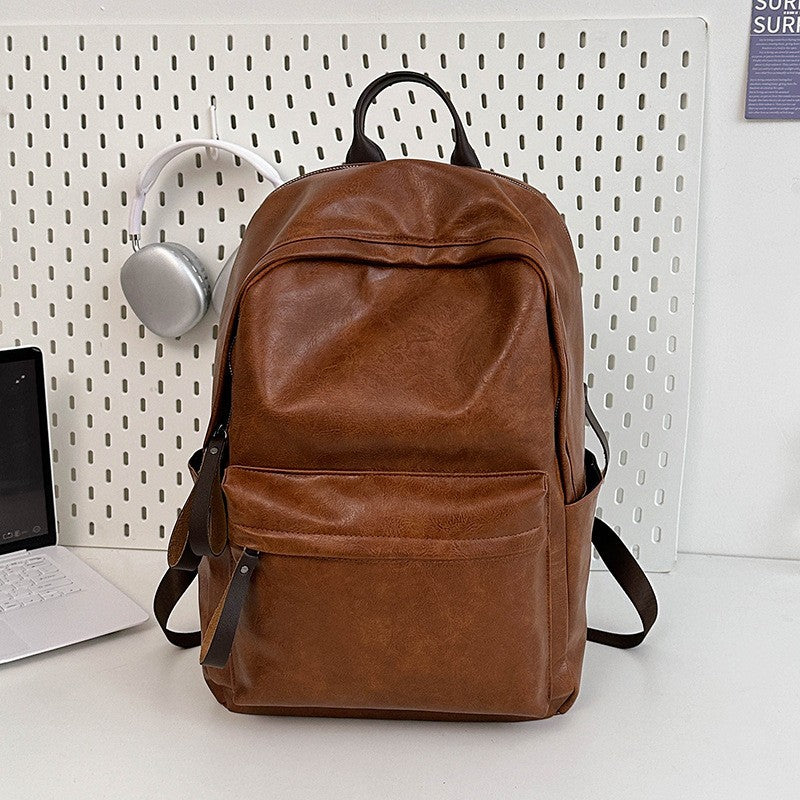 Vintage Faux Leather Laptop Backpack - Cognac