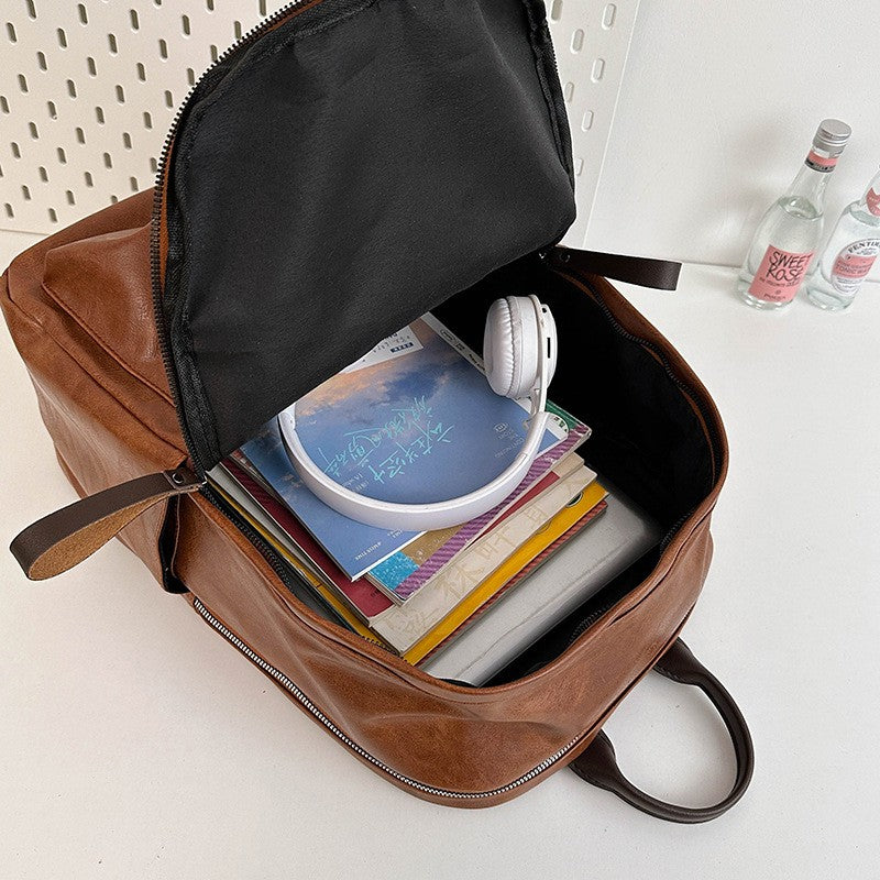 Vintage Faux Leather Laptop Backpack