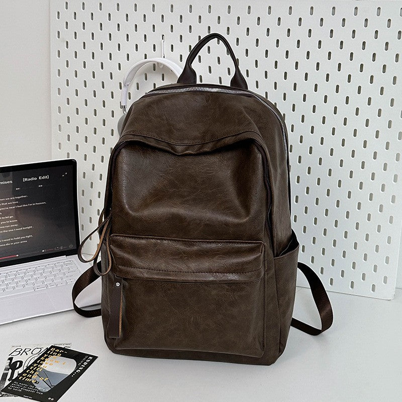 Vintage Faux Leather Laptop Backpack