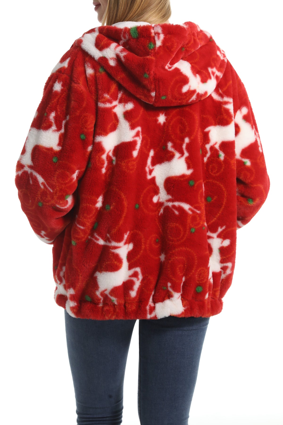 Winter Motif Plush Fleece Hooded Jacket - Elk - 1