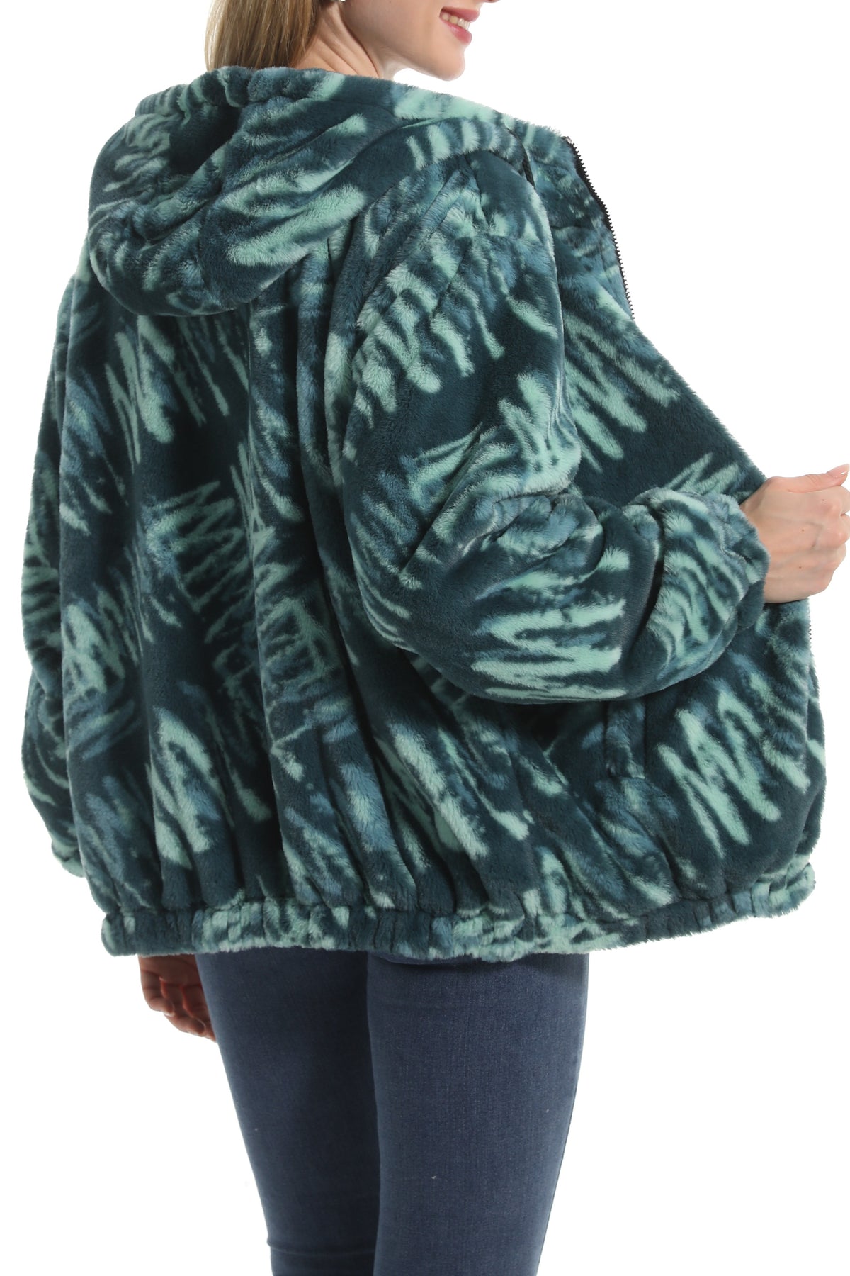 Winter Motif Plush Fleece Hooded Jacket - Forest - 1