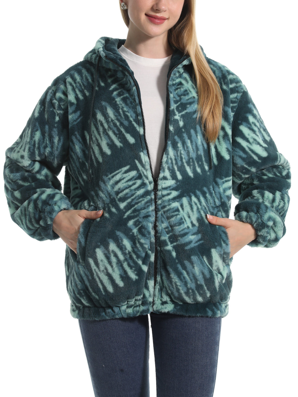 Winter Motif Plush Fleece Hooded Jacket - Forest - 2