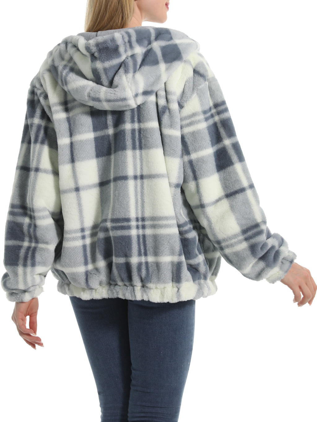 Winter Motif Plush Fleece Hooded Jacket - GreyP - 2