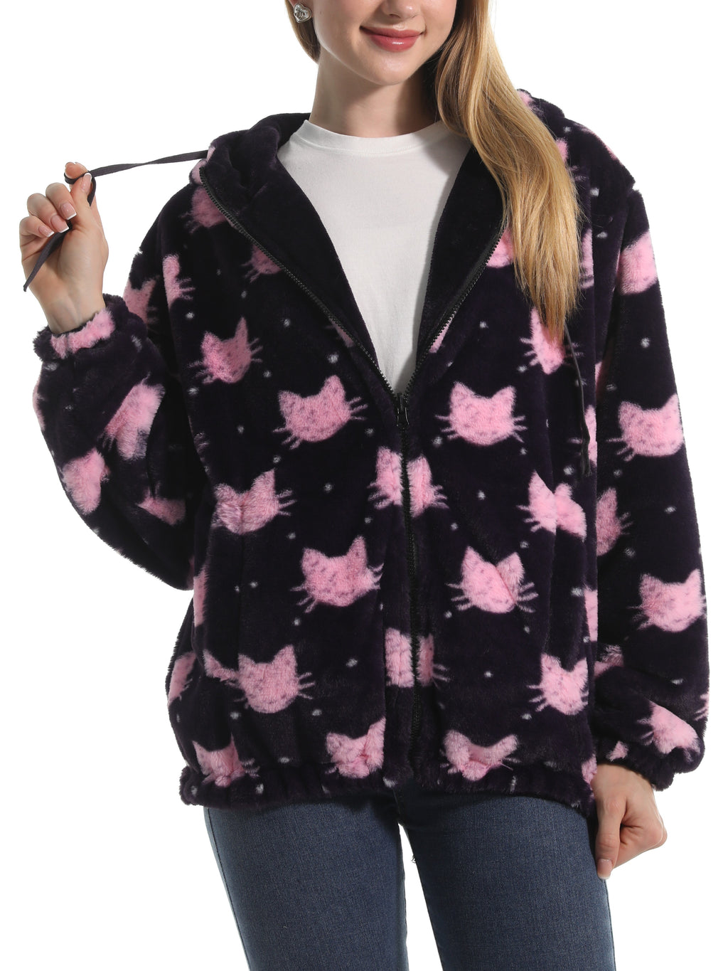 Winter Motif Plush Fleece Hooded Jacket - PCat
