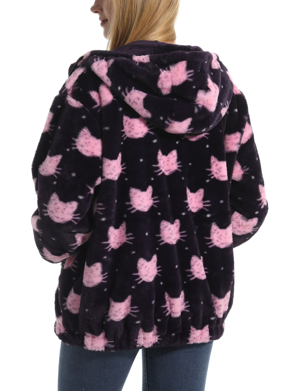 Winter Motif Plush Fleece Hooded Jacket - PCat - 2