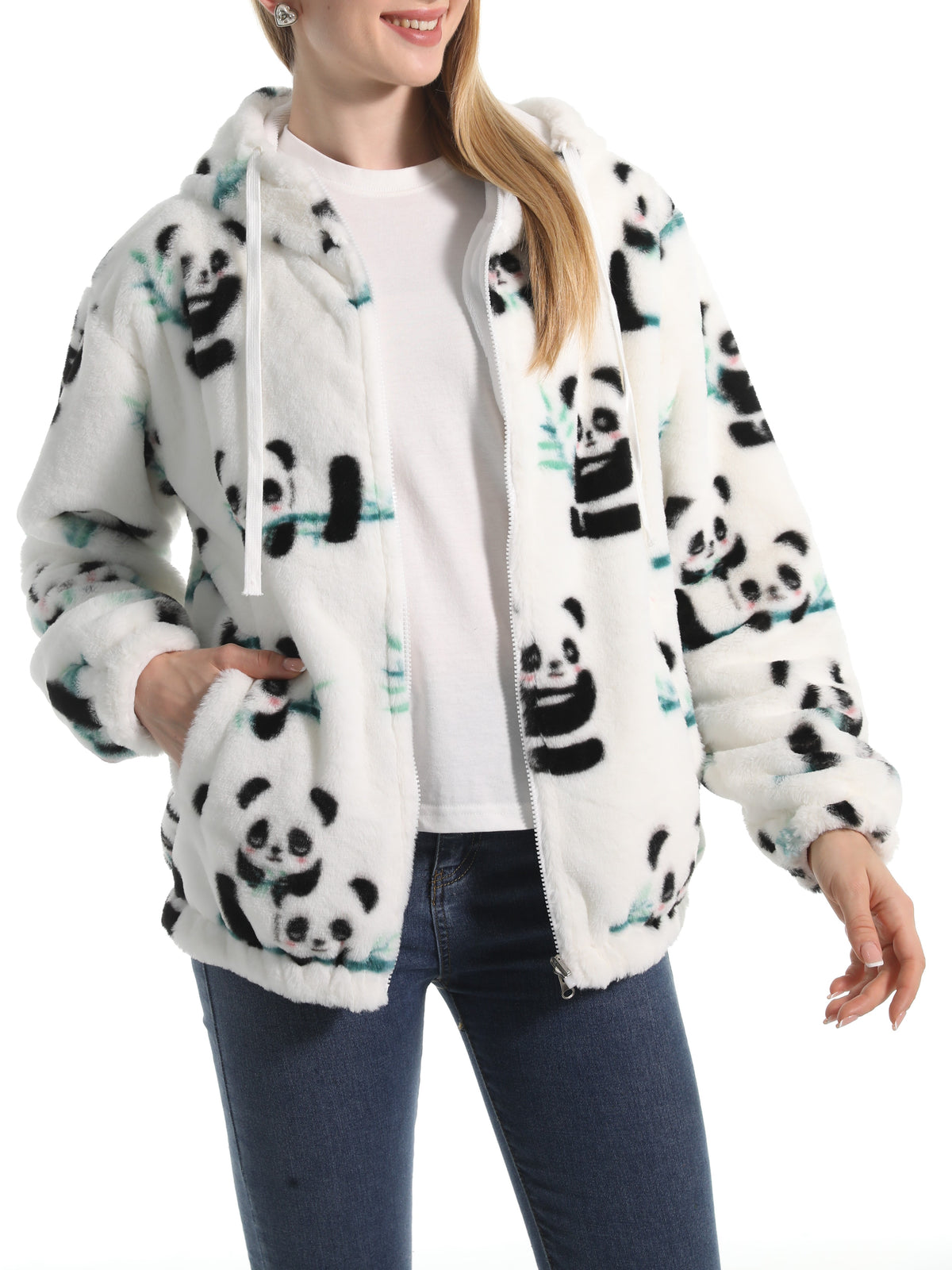 Winter Motif Plush Fleece Hooded Jacket - Wpanda - 1