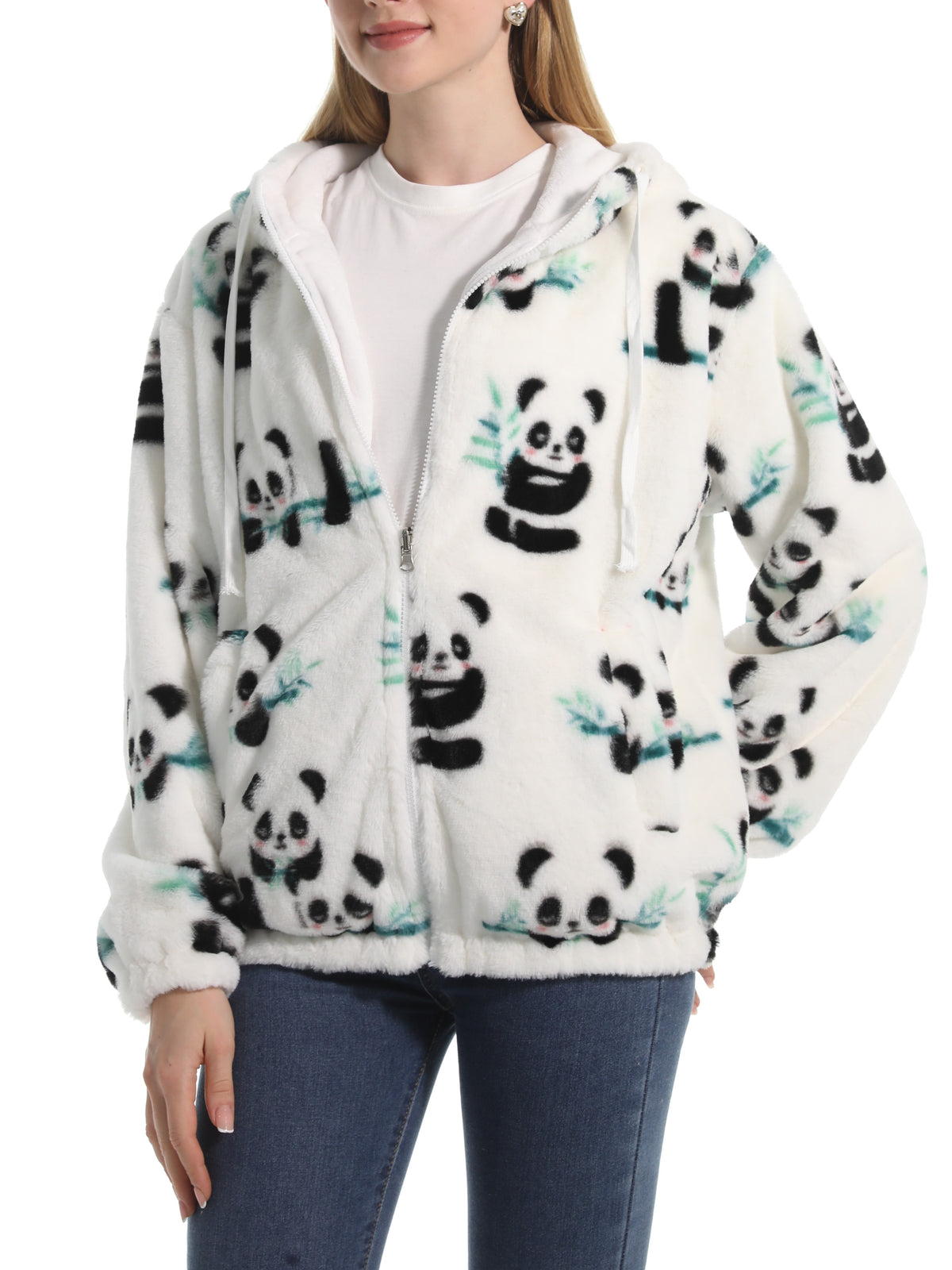 Winter Motif Plush Fleece Hooded Jacket - Wpanda - 3