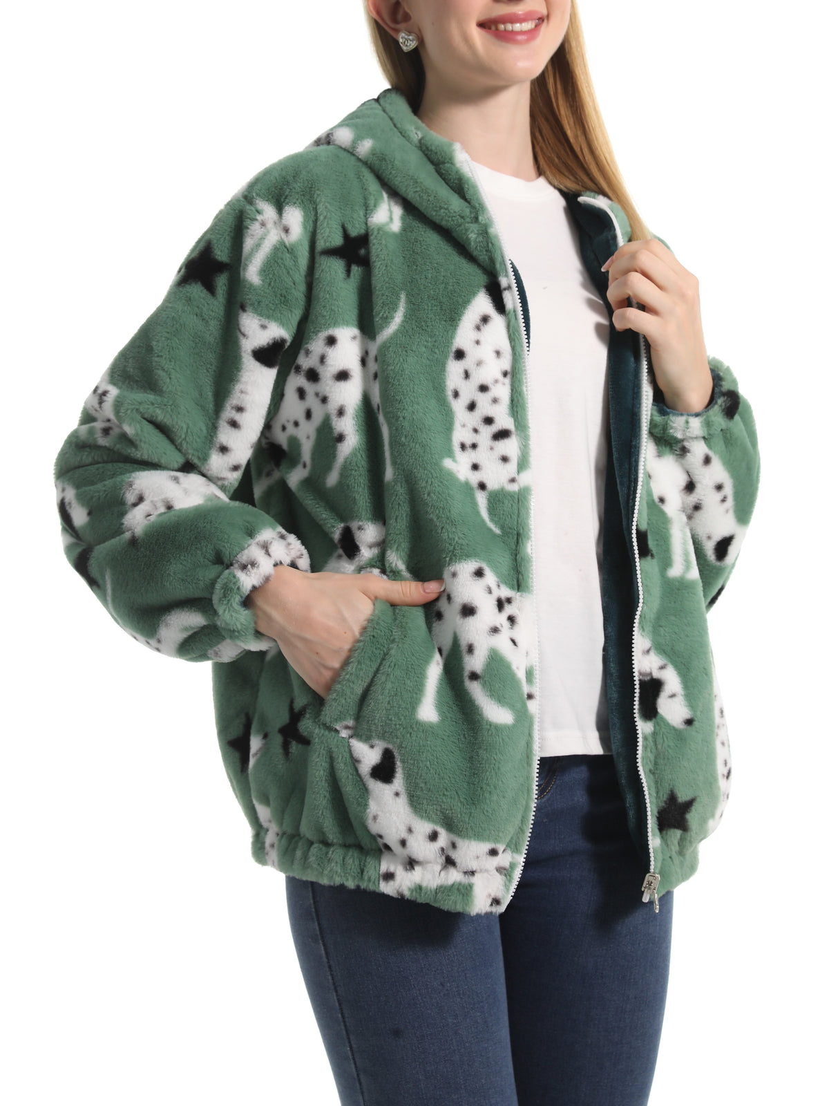 Winter Motif Plush Fleece Hooded Jacket - puppy - 1