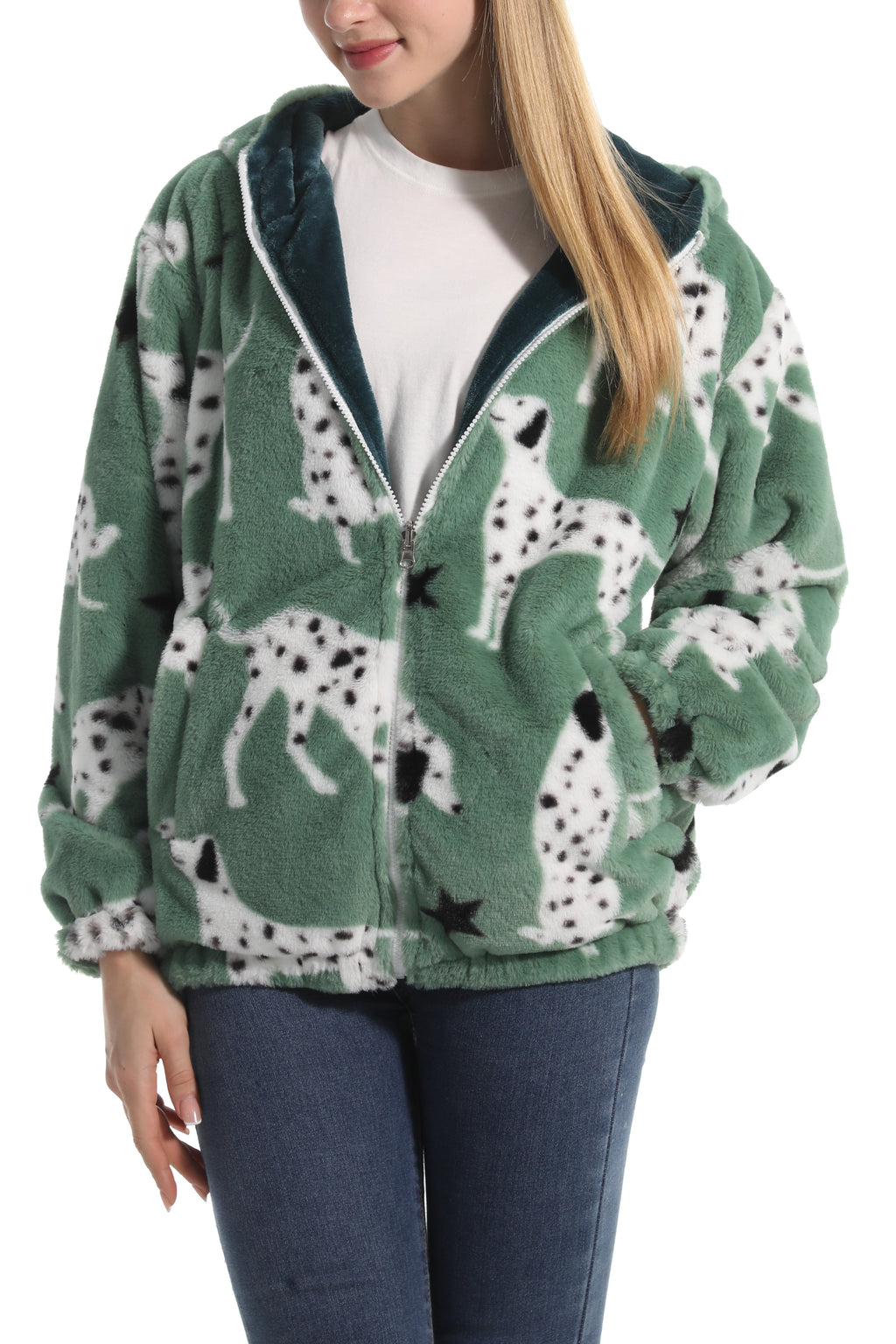 Winter Motif Plush Fleece Hooded Jacket - puppy - 3