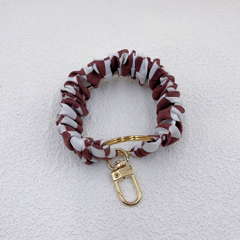 Pleated Scrunchie Wristlet Bracelet Keychain - CChecker