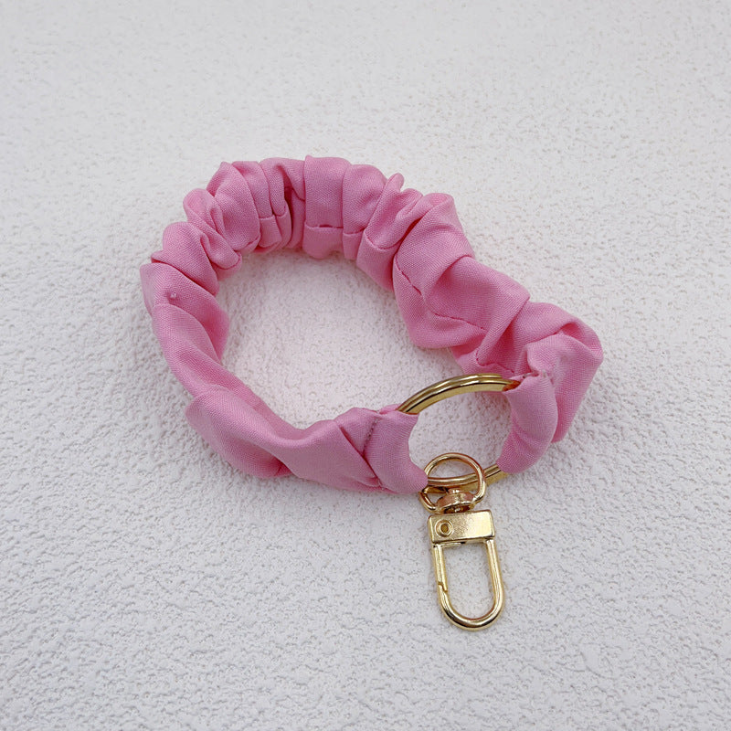 Pleated Scrunchie Wristlet Bracelet Keychain - Pink