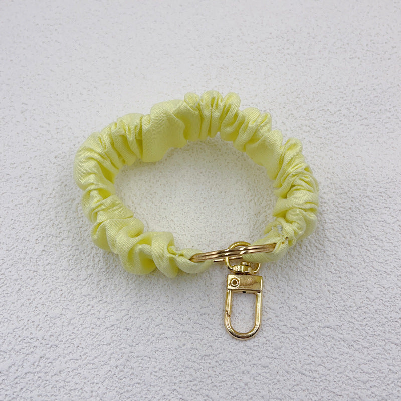 Pleated Scrunchie Wristlet Bracelet Keychain - Yellow