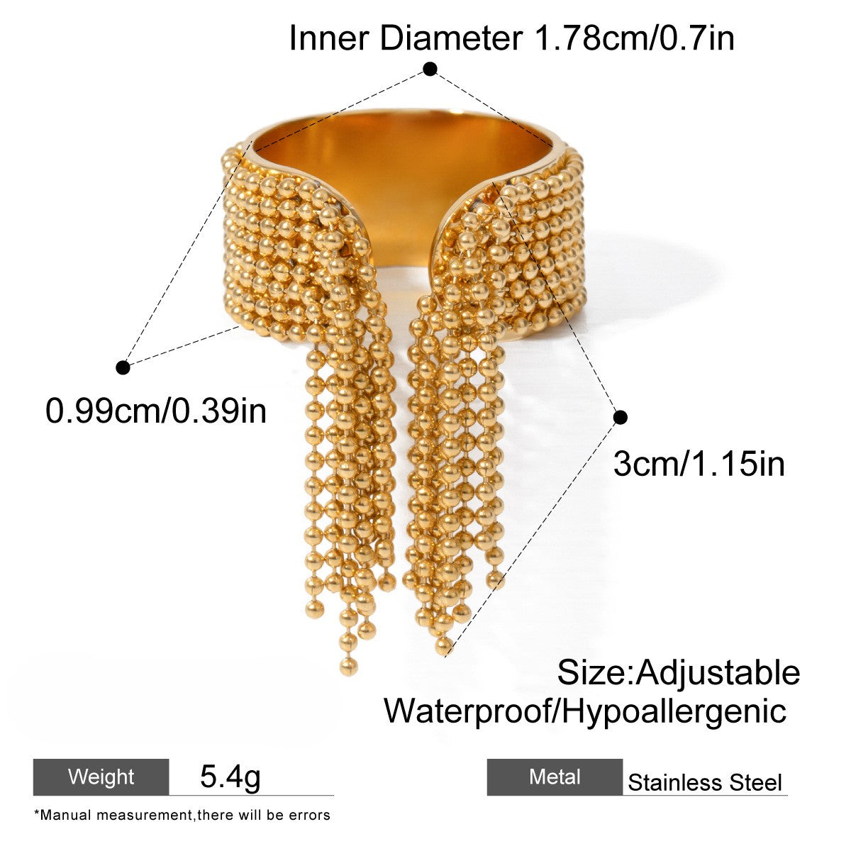 Wide Band Chain Fringe Cocktail Ring - Gold