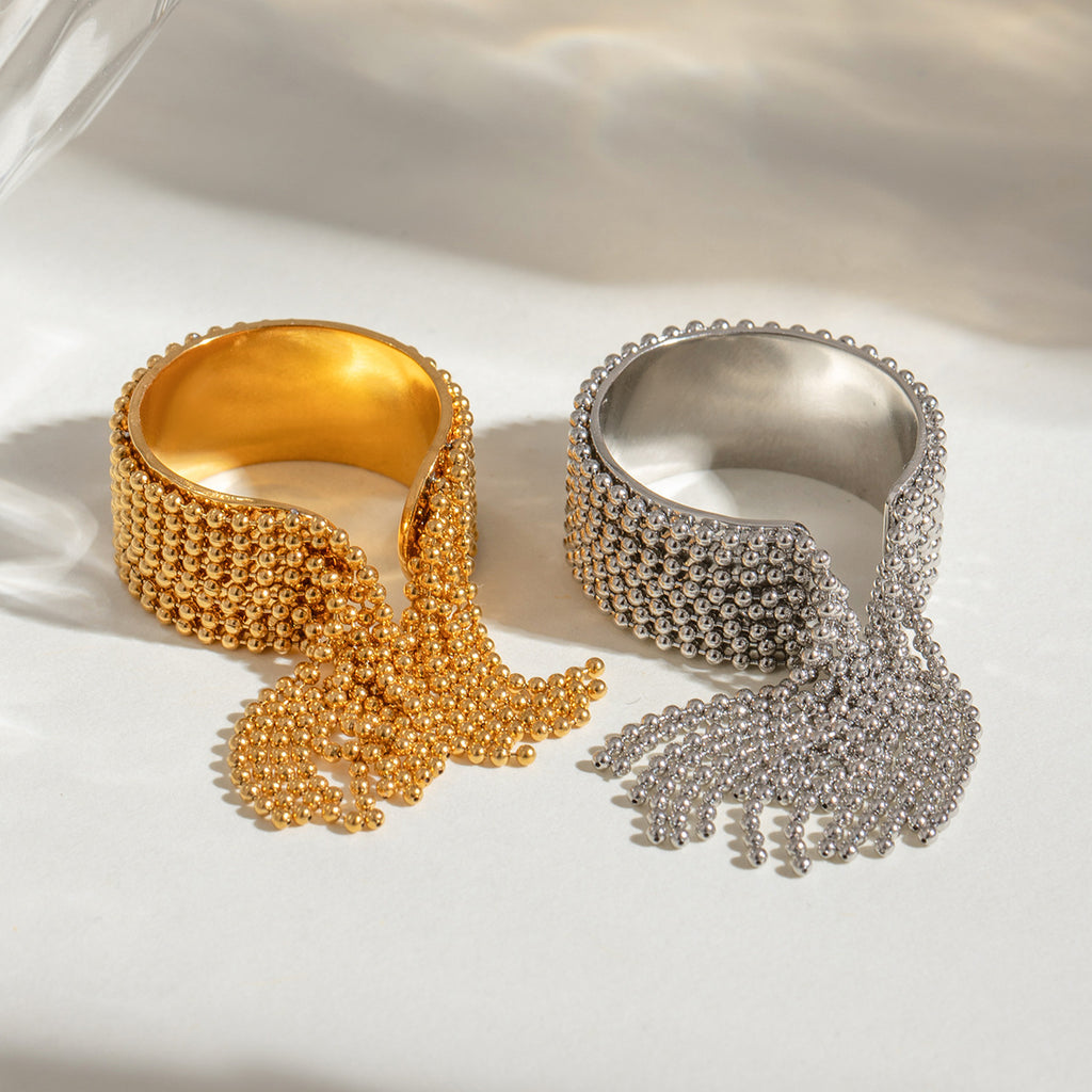 Wide Band Chain Fringe Cocktail Ring - Gold - 3