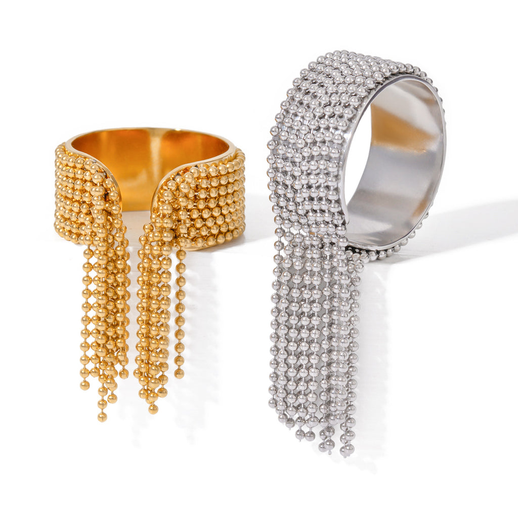 Wide Band Chain Fringe Cocktail Ring - Silvery - 3