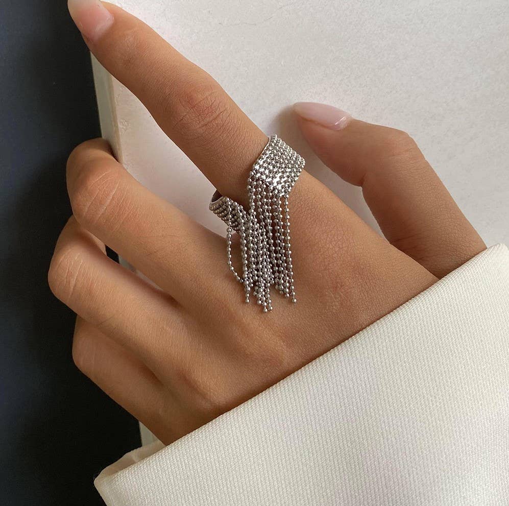 Wide Band Chain Fringe Cocktail Ring