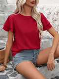 Tiered Ruffle Sleeve Scalloped Hem Blouse - Red