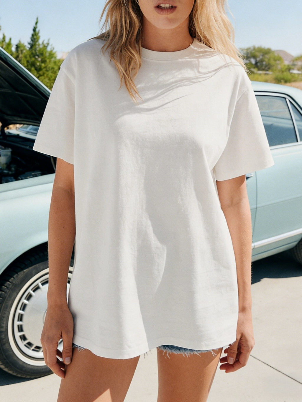 Boxy Drop Shoulder Heavyweight Cotton Tee - White - 2
