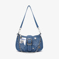 Studded Belt Strap Star Baguette Bag - Blue