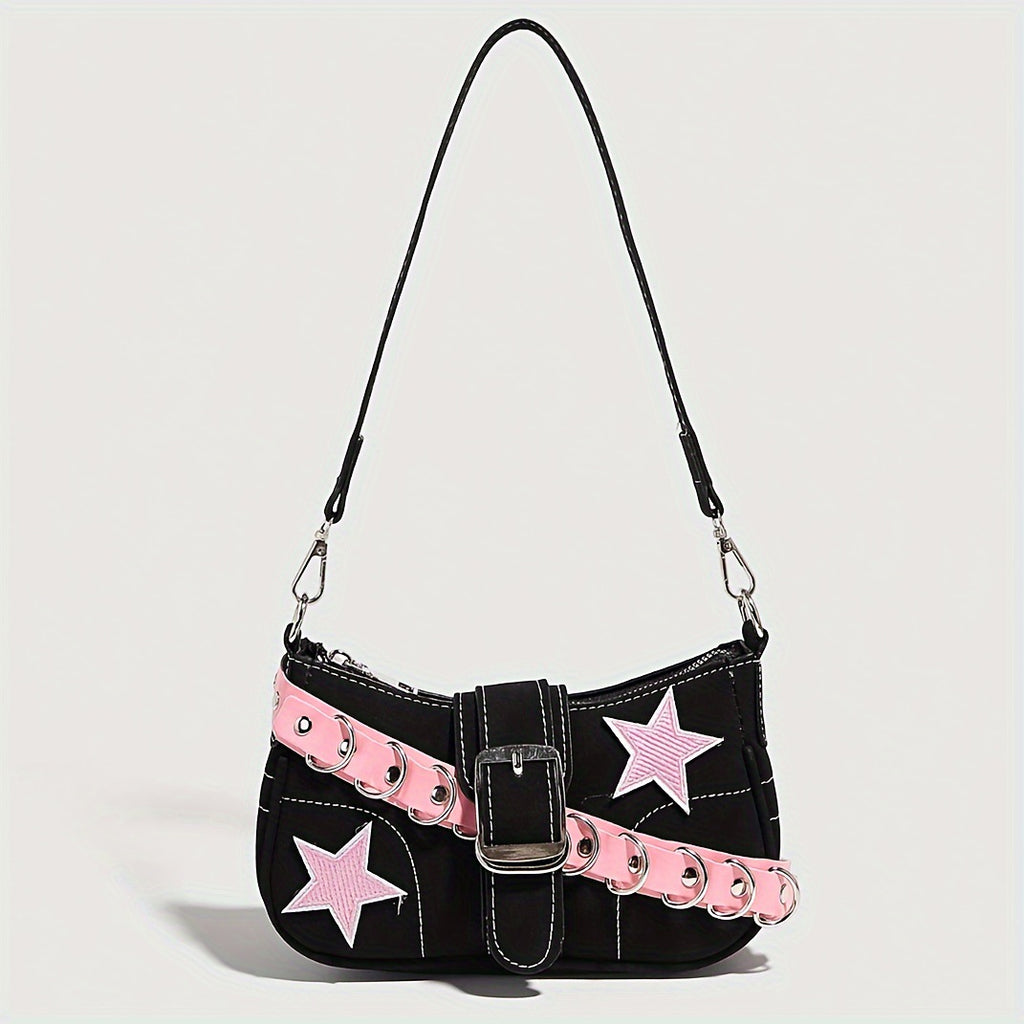 Studded Belt Strap Star Baguette Bag