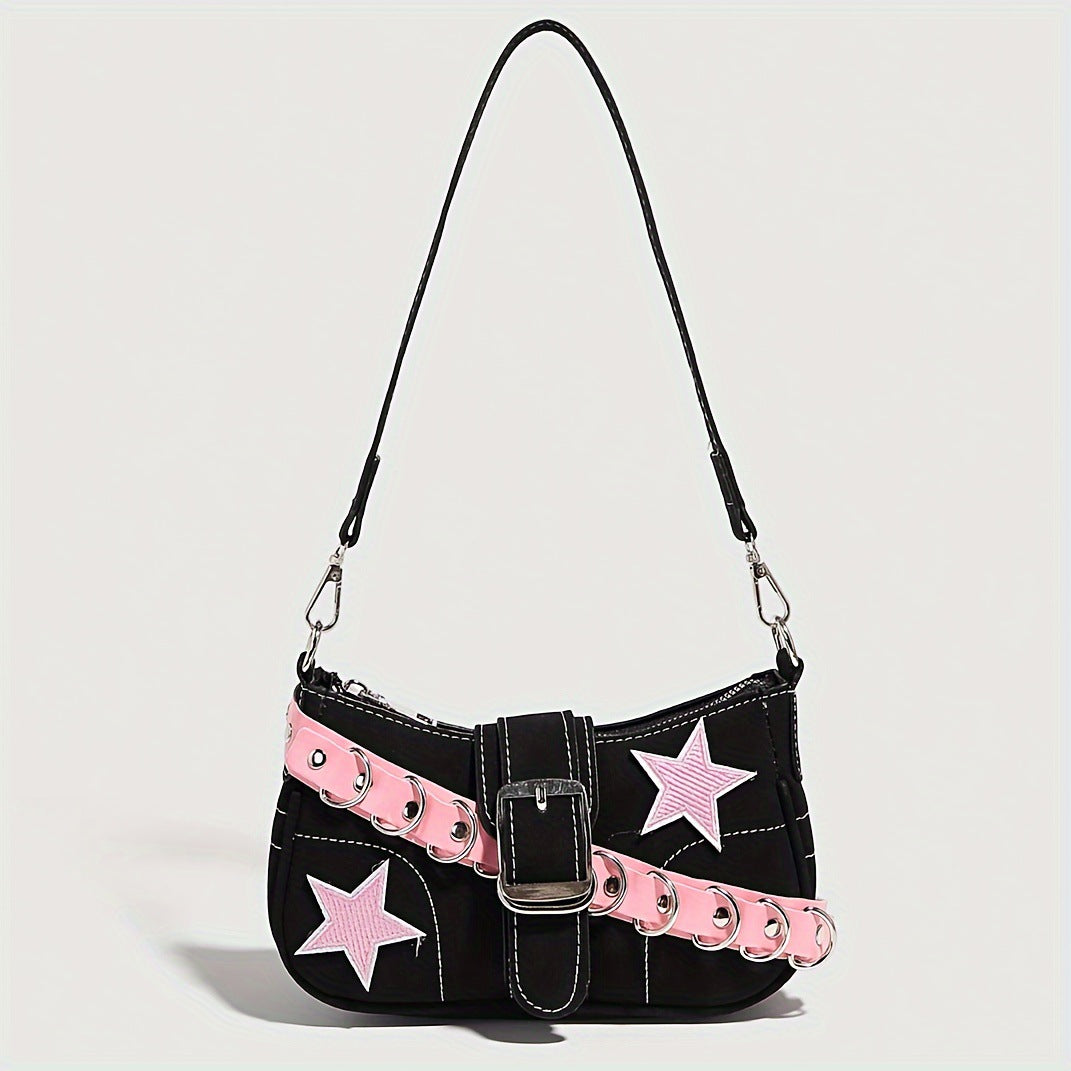 Studded Belt Strap Star Baguette Bag