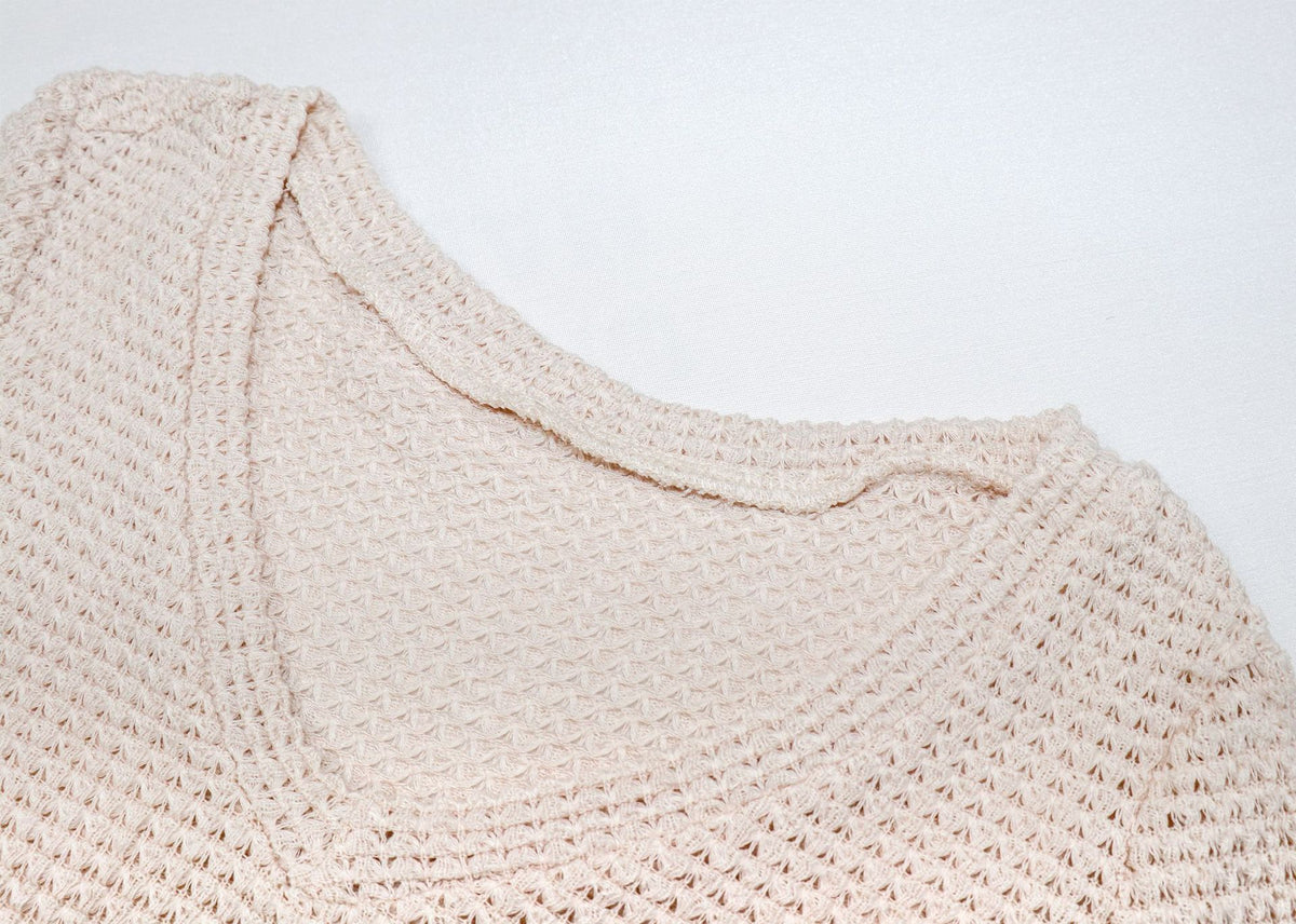 Waffle Knit V Neck Crop Top - almond - 2