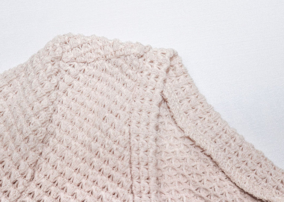 Waffle Knit V Neck Crop Top - almond - 3
