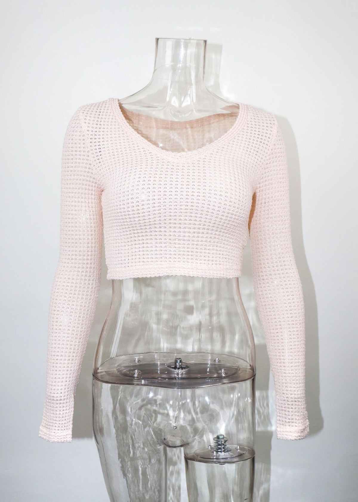 Waffle Knit V Neck Crop Top - almond - 4