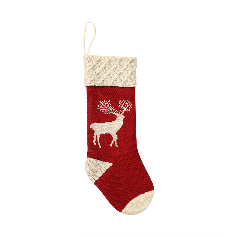 Nordic Reindeer Knitted Christmas Stocking - Red - 1