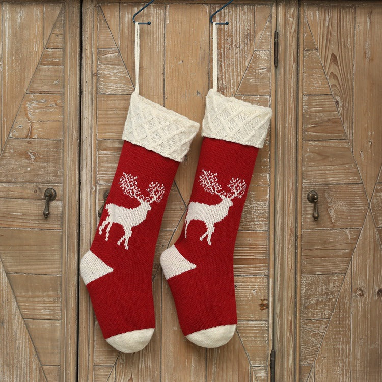Nordic Reindeer Knitted Christmas Stocking - Red - 2