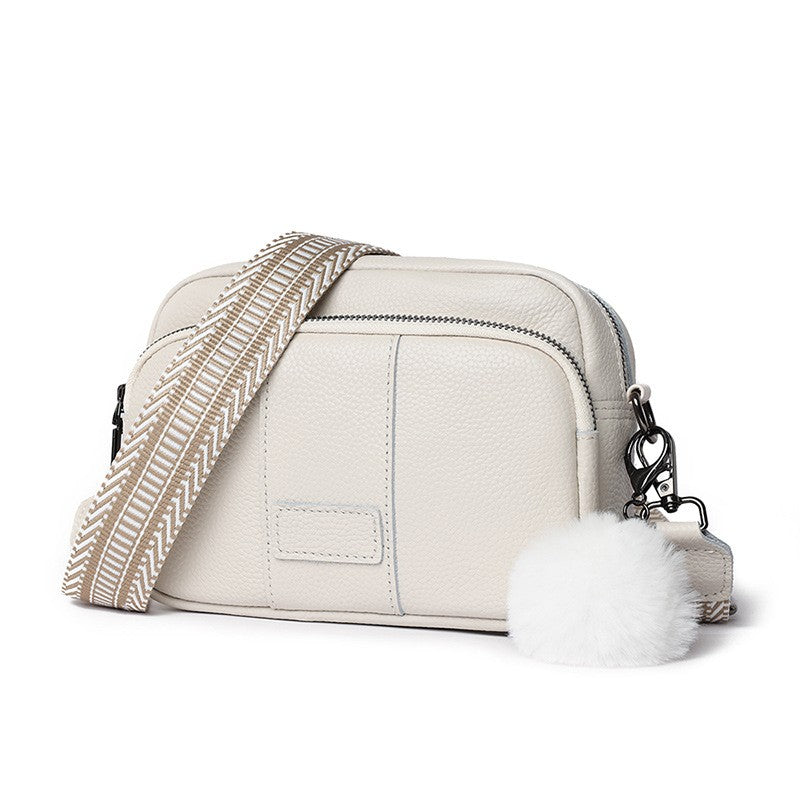 Leather Camera Crossbody Bag with Guitar Strap - Cream