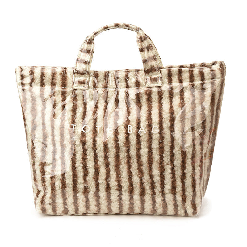 Retro Striped Tote Bag With Top Handles