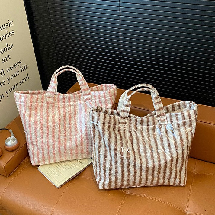 Retro Striped Tote Bag With Top Handles - view 1