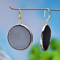 Vintage Round Stone Bezel Drop Earrings - Black