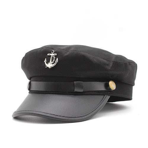 Anchor Emblem Baker Boy Beret - Black