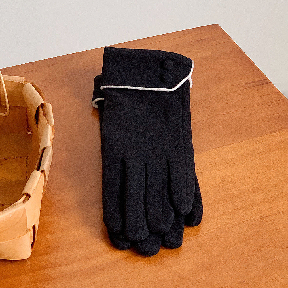Soft Fleece Gloves With Button Cuff Detail - Black