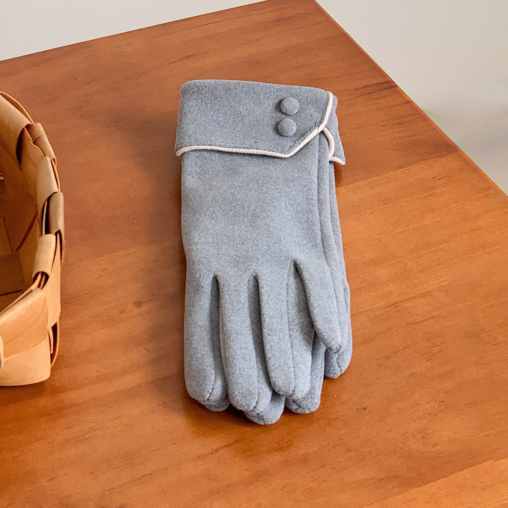 Soft Fleece Gloves With Button Cuff Detail - Grey