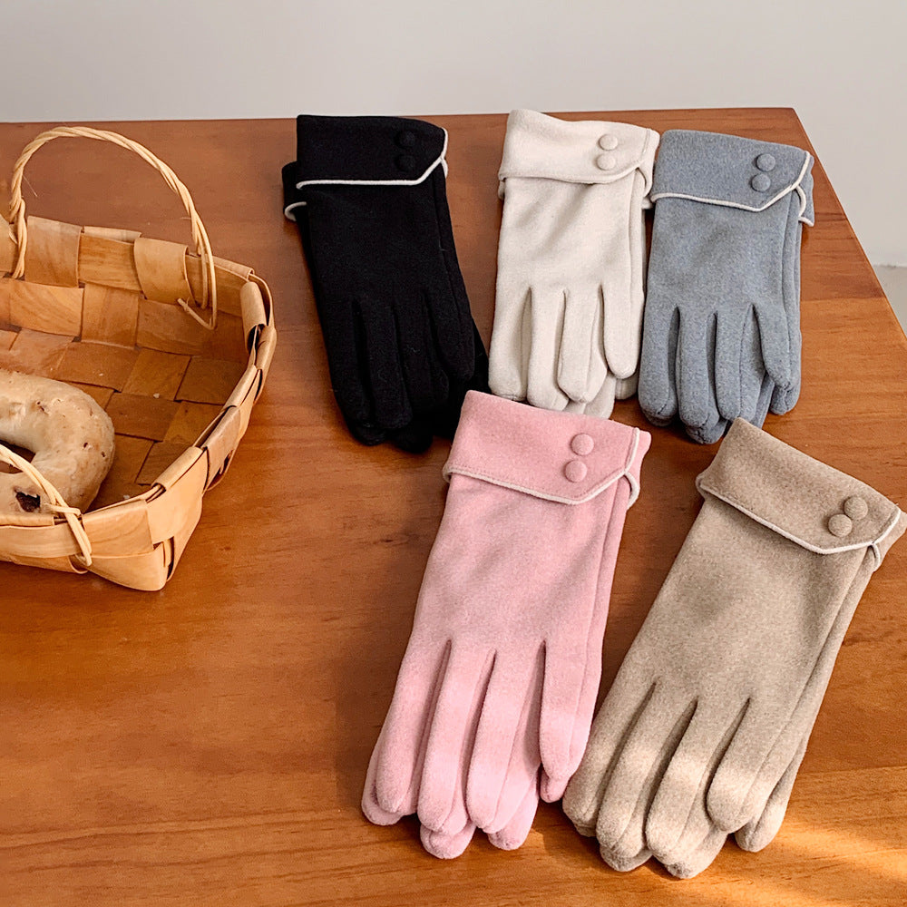Soft Fleece Gloves With Button Cuff Detail - Pink