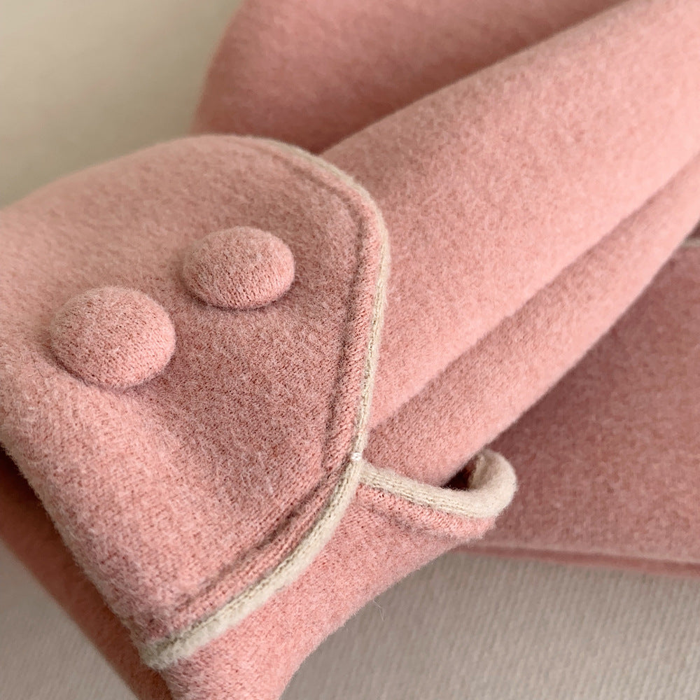Soft Fleece Gloves With Button Cuff Detail - Pink - 2