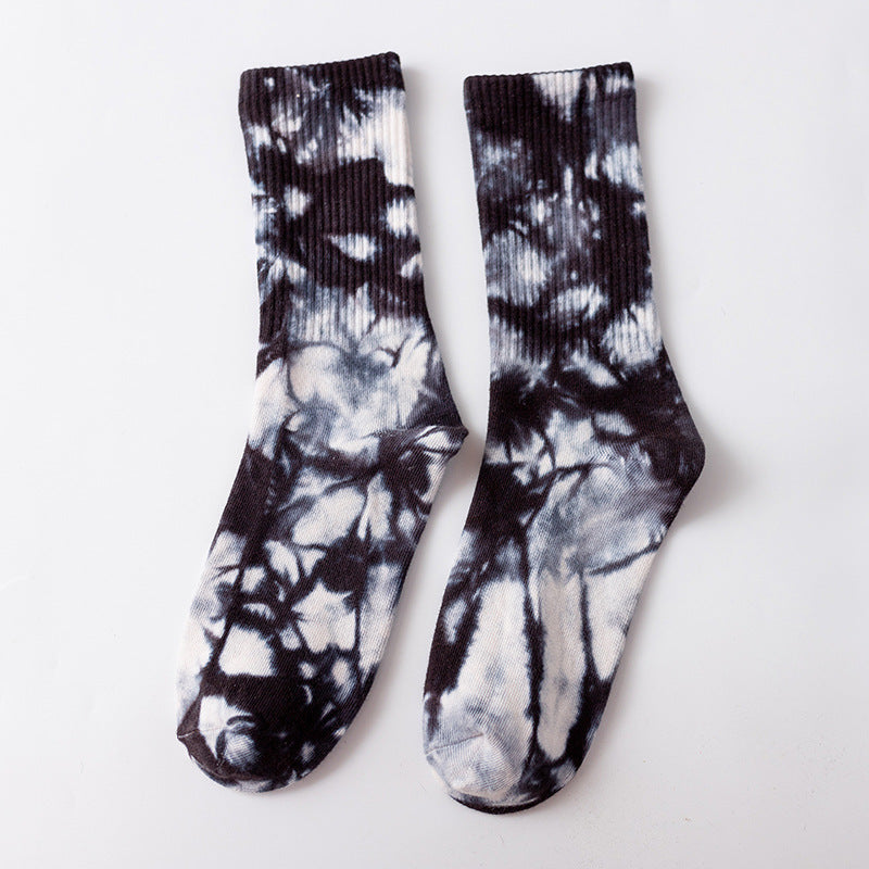 Marbled Tie Dye Cotton Crew Socks - Black